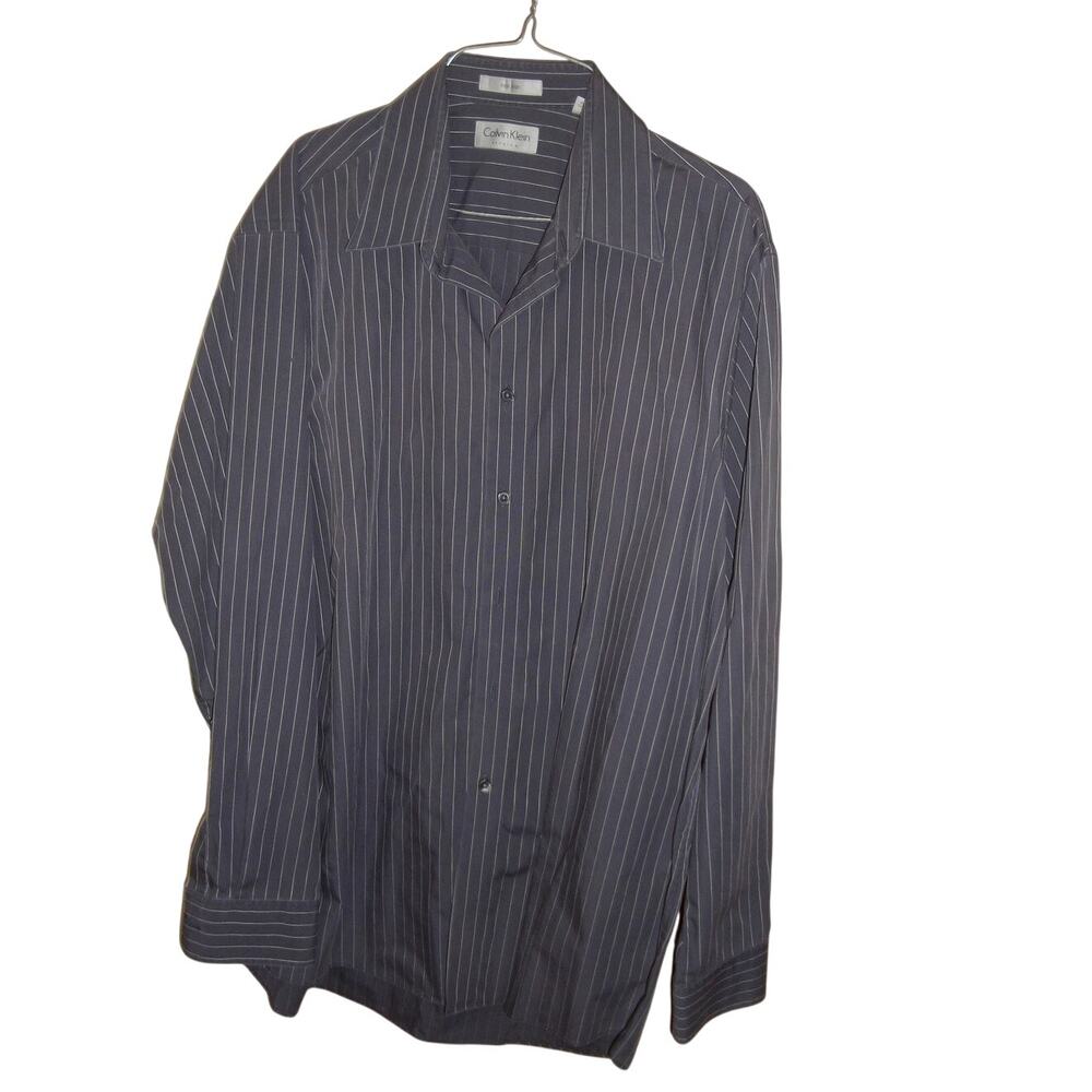 Calvin Klein Premium Gray Cotton Pinstripe Collared Shirt Men Tall XL